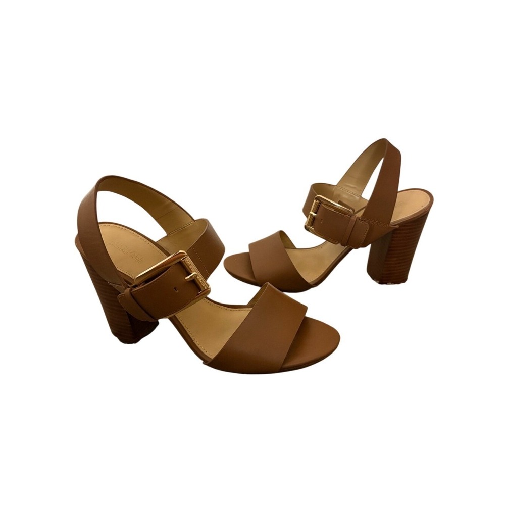 Michael Kors Tan Block Heel Sandals with Buckle Strap